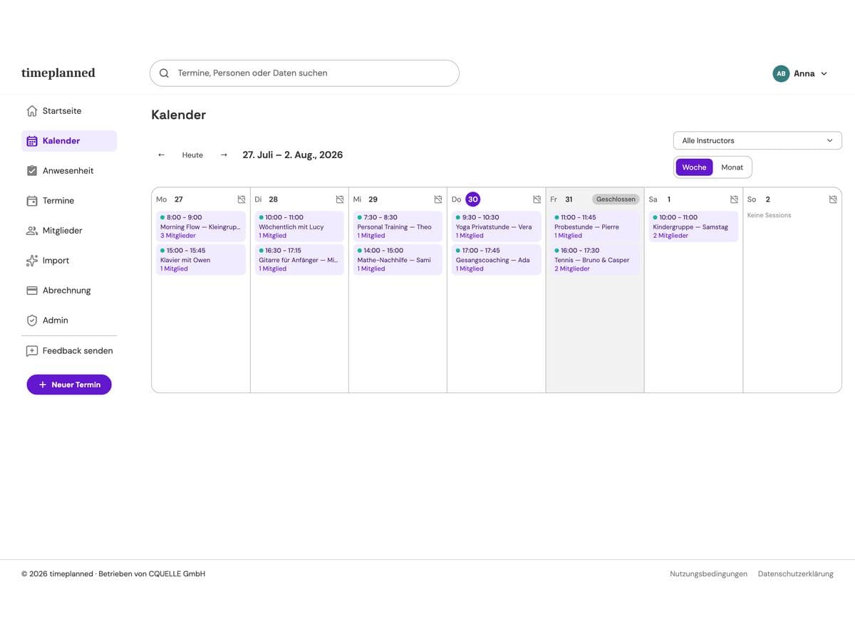 Timeplanned: Scheduling and Billing SaaS for Private Instructors